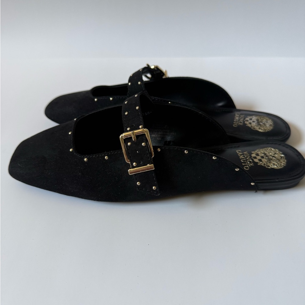 Vince Camuto Black Studded Buckle Mules NWOT - Picture 2 of 7